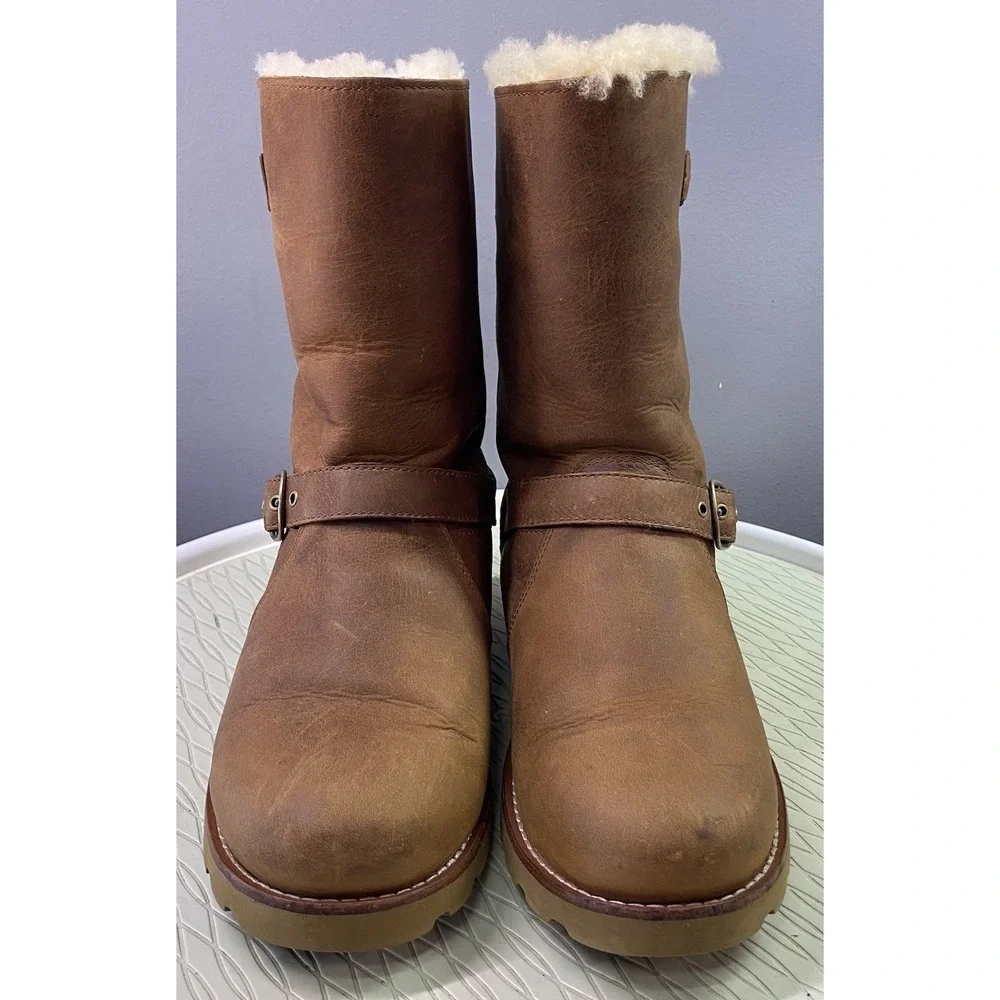 UGG Noira Womens Waterproof Leather Sheepskin Lining Boots Chestnut Brown 7